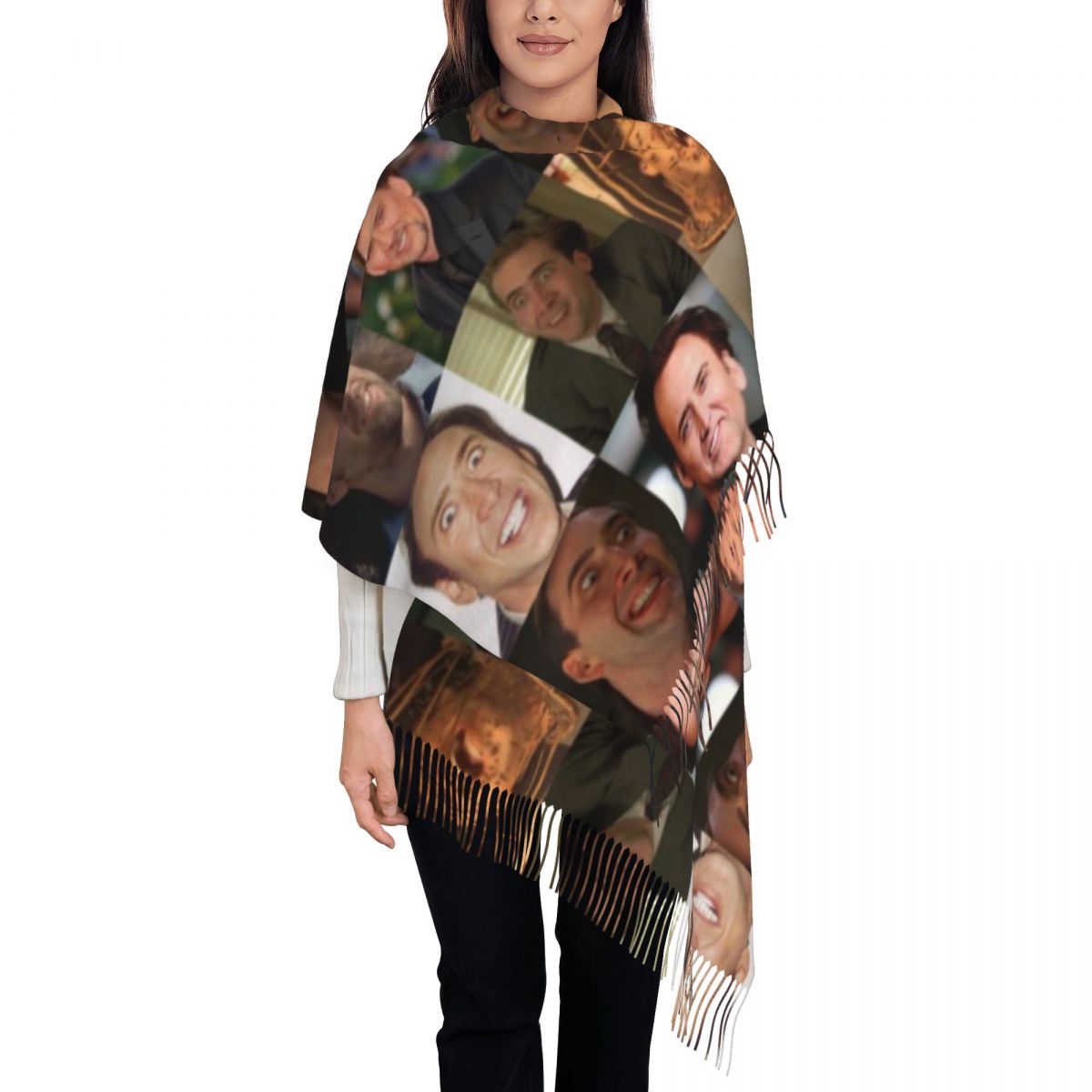 Szal z nadrukiem Nicolas Cage, – Pashmina Wrap Large recenzja i cena